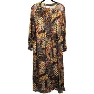 Rene Derhy Women's Boho Long Sleeve Swim‎ Cover / Dress Side Slit Artsy Large?